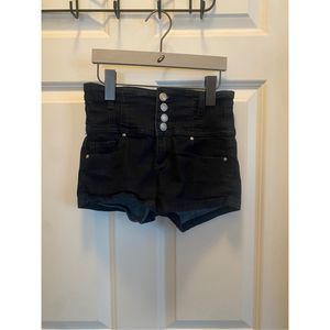 Junior’s • Almost Famous • High Waisted • Dark Wash Denim • Button Fly • Shorts